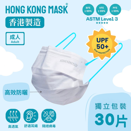 HONG KONG MASK - 防曬抗衰老口罩(30片獨立包裝) - 綠松石藍色耳繩|香港製造